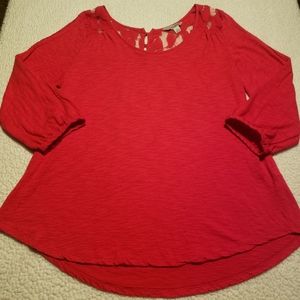Lucky Brand Red 3/4 Length Sleeve Top